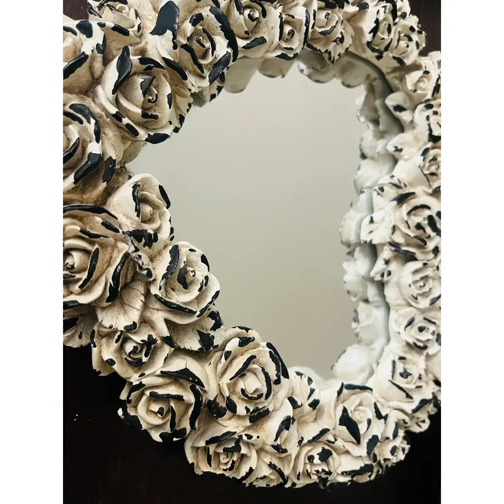 Decoline Heart VTG Wall Mirror Ivory Rose Shabby Cottage Chic Valentines 13”w